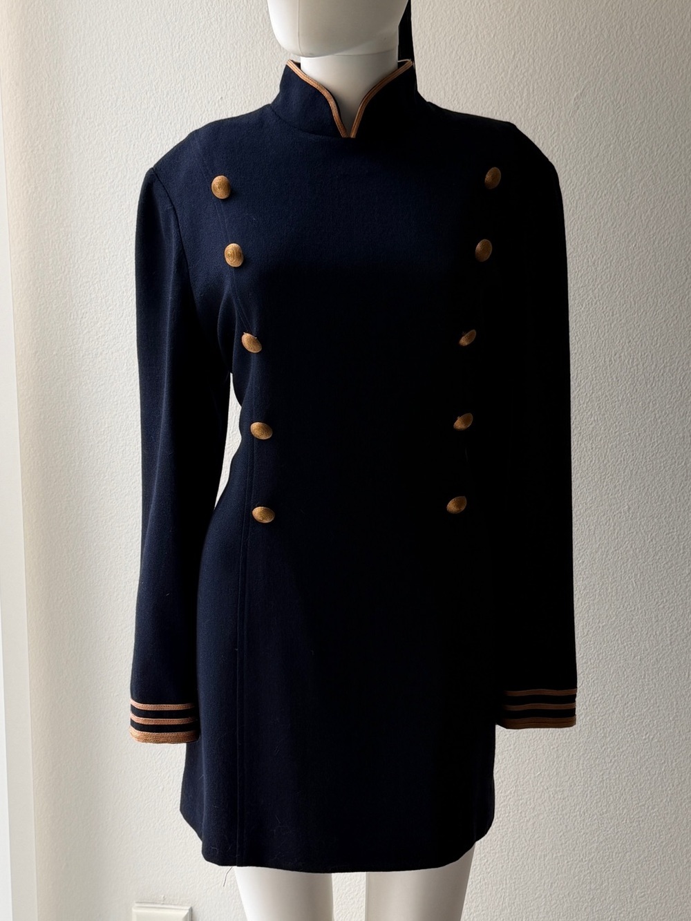 Vintage Navy Napoleon -Style Long Sleeve Dress with Gold Buttons